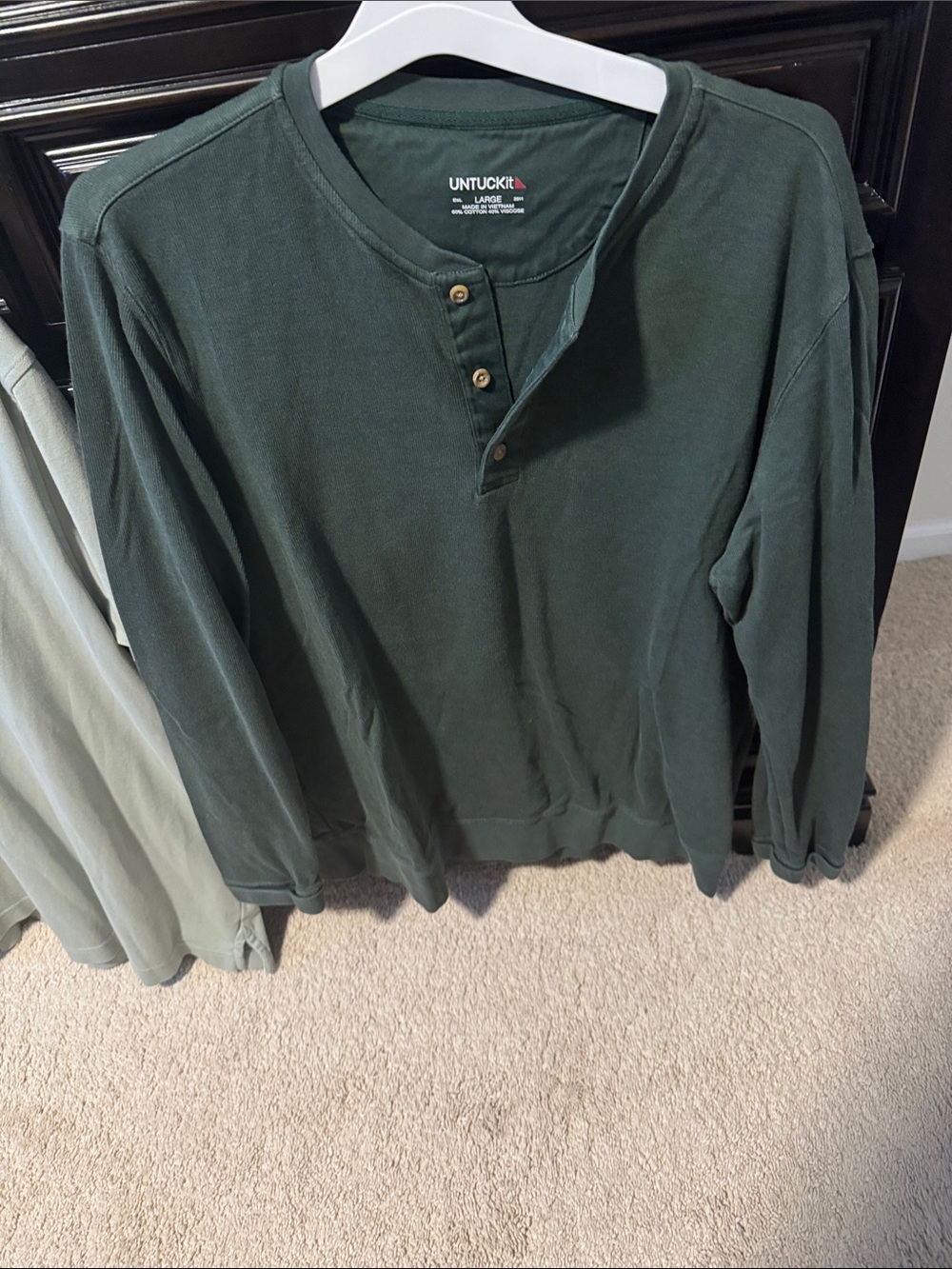 UNTUCKit Dark Green Long Sleeve Henley Shirt